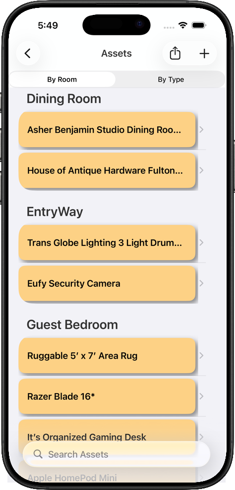 Hive - Assets view Hive - Assets view